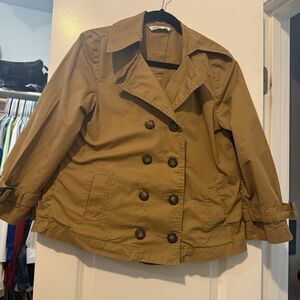 Old Navy Short Cropped Tan Trench Jacket Sz m 100% Cotton